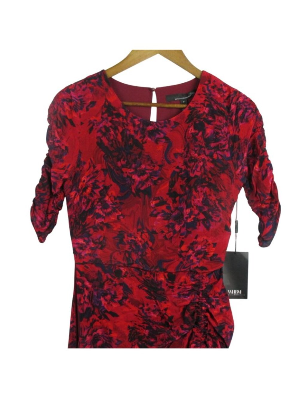 White House Black Market Floral Ruched Midi Dress Red & Black Size 00 Elegant - Picture 3 of 8